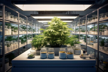 Generative AI ilustration of Development medicinal cannabis laboratory with the latest technology