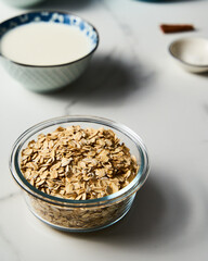 Oatmeal in a glass bowl. breakfast meal