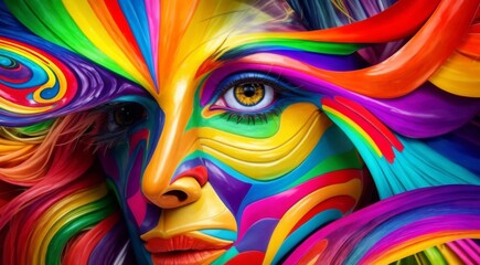 portrait of a woman with colored abstract hair, abstract colored portrait of a woman, portrait of a woman with colorful makeup, abstract Ultra HD colors, exotic colors