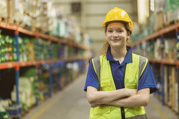 smart confident young teen caucasian worker in warehouse industry store manager staff standing...
