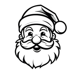 Vector isolated Santa Claus Father Christmas Saint Nicolas head face portrait stencil colorless black and white outline silhouette shadow shape