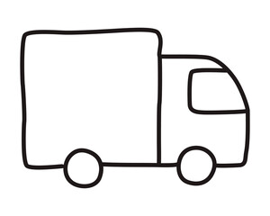 Doodle truck icon, hand drawn with thin line. Png clipart isolated on transparent background