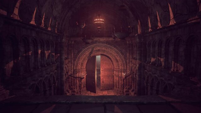 Mysterious darkness enveloping gothic chapel candles