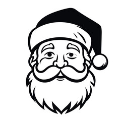 Vector isolated Santa Claus Father Christmas Saint Nicolas head face portrait stencil colorless black and white outline silhouette shadow shape