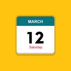 saturday 12 march icon with black background, calender icon