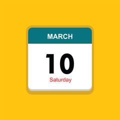 saturday 10 march icon with black background, calender icon