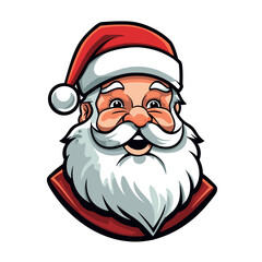 Vector Cute Funny Smiling Santa Claus Head Icon. Design Template for Holiday Merry Christmas and Happy New Year Greeting Cards, Stickers, Banners