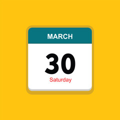 saturday 30 march icon with black background, calender icon