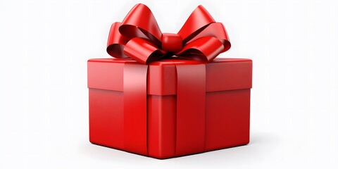 Gift box with red ribbon isolated on transparent and white background. Png transparent