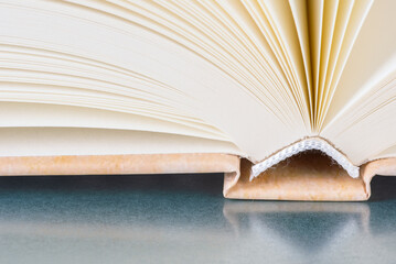 Macro view of hardcover book with toned pages