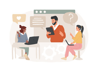 Discussion isolated concept vector illustration. Customer discussion, share opinion, brainstorming, ask a question, start conversation, business website, menu bar element, UI vector concept. - obrazy, fototapety, plakaty