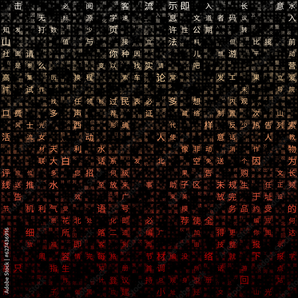 Poster matrix background. random characters of the chinese simplified alphabet. gradiented matrix pattern. 