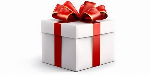 Gift box with red ribbon isolated on transparent and white background. Png transparent