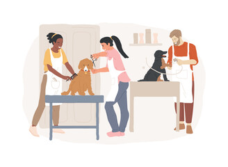 Grooming salon isolated concept vector illustration. Grooming appointment in salon, mobile pet service, beauty shop, doggie day spa, haircut, paws treatment parlor, animal care vector concept.
