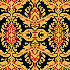 Traditional Thai Kanok fabric pattern. Luxury ornate elegant Thai style. Print design for fabric texture textile wallpaper background backdrop.