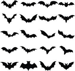 Flying Frights - 20 Halloween-Themed Bat Silhouette Vector Graphics for Spooktacular Designs