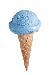 
Blue ice cream in waffle cone isolated on white background