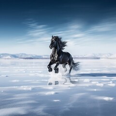 
"Silent Grace: A Black Stallion Gallops Through a Winter Wonderland"




