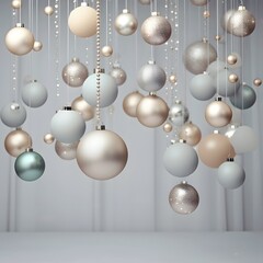 Fototapeta na wymiar Silver, gray and softy gold Christmas balls decorations.