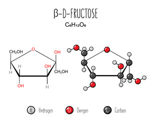 Beta fructose skeletal and flat representation. Skeletal formula and 2d structure illustration. Web style illustration. Vector editable