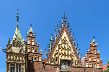 Outdoor exterior sunny view of the facade of Museum of Bourgeois Art
at Wrocław Market Square...