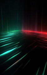 Abstract technology background with green and Red light lines and waves, illustration.
