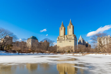 Central Park in winter season, New York City - Generative AI