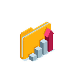 isometric chart folder icon in color on white background, statistical data or financial analytics