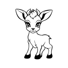 cute cartoon Baby antelope coloring page, doodle Coloring Book Page, outline black and white, coloring pages for kids and adults. Beautiful drawings for girls and boys. 