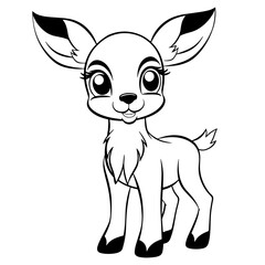 cute cartoon Baby antelope coloring page, doodle Coloring Book Page, outline black and white, coloring pages for kids and adults. Beautiful drawings for girls and boys. 