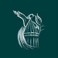 Happy Mevlana week. Whirling dervish illustration.
Muslim special day. Translate: Mevlana Celaleddin-i Rumi, 17 Aralik 1273 Mevlana Haftasi Turkey Konya, Şeb-i Arus.