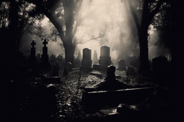 Fototapeta na wymiar monochromatic ethereal cemetery scene.