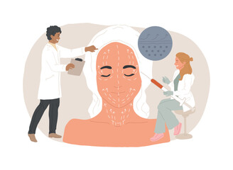 Face lifting isolated concept vector illustration. Rhytidectomy procedure, facelift surgery, face lifting service, non surgical anti age treatment, facial skin rejuvenation vector concept.