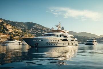Fototapeta na wymiar luxury yacht in the port,Luxury cruise on the mediterranean, luxury yacht around the mediterranean, luxury yacht on the sea, summer travel, luxury yacht