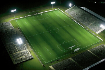 A soccer stadium, aerial view - Generative AI - obrazy, fototapety, plakaty