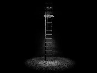 Light at the end of the tunnel to ladder black and white