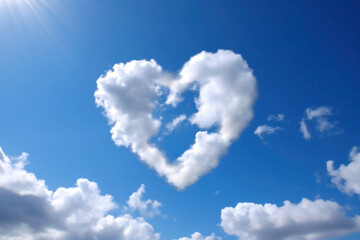 Naklejka na ściany i meble heart shaped cloud on a sunny blue sky