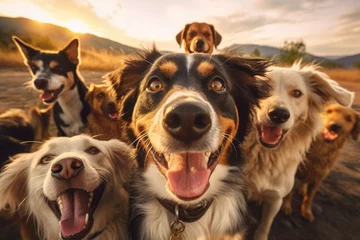 Foto auf Alu-Dibond A group of dogs taking a selfie on a blurred background. Generative AI © barmaleeva