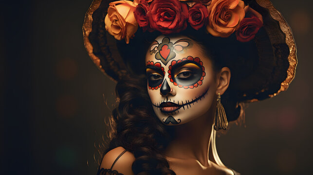 Junge Frau mit Día de Muertos Makeup / Mexikanisch