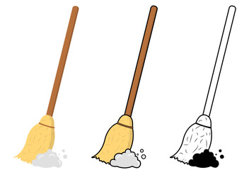 Isolated broom vector icon with dust for cleaning, clean up, sweeping, chores and more. Vector icon for web, business, UI, mobile, app, email and more