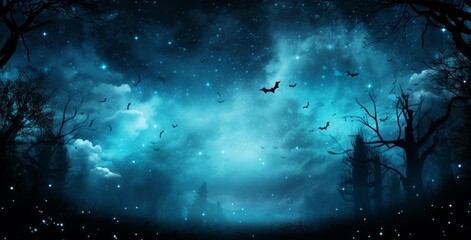 Fototapeta na wymiar Starry night sky with flying bats silhouetted, AI Generation