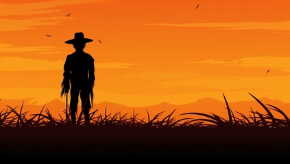 Halloween minimalist background, silhouette of a scarecrow, AI Generation