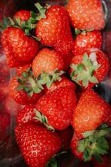 Fresh ripe strawberries, closeup overhead