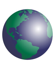 Stylized image of the globe. Blue oceans and green continents.