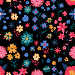 Aesthetic floral seamless pattern for print, fabric, textile, wallpaper and more. Colorful spring flowers seamless pattern