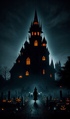 castle in the night, horror mansion