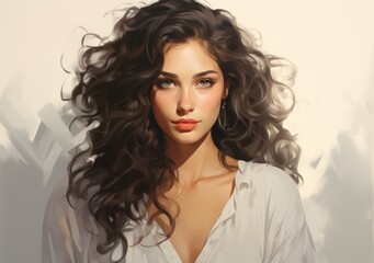 Fototapeta premium Brunette young woman with a beautiful face and glowing eyes