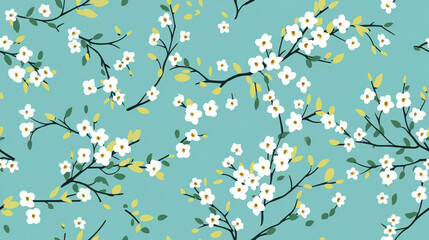 seamless pattern, turquoise, white flowers 