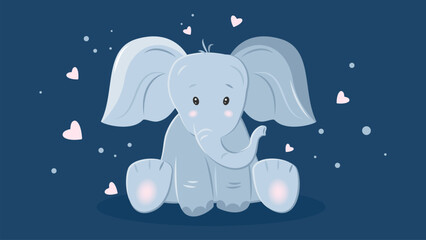 Vector illustration for kids. Baby elephant and hearts for baby shower, birthday, print on greeting cards, clothes, souvenirs, packaging, etc