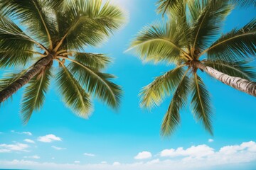two majestic palm trees on a stunning beach with the turquoise ocean as a picturesque backdrop